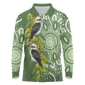 Aussie Kokaburra Golden Wattle Long Sleeve Polo Shirt Aboriginal with National Color