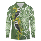 Aussie Kokaburra Golden Wattle Long Sleeve Polo Shirt Aboriginal with National Color