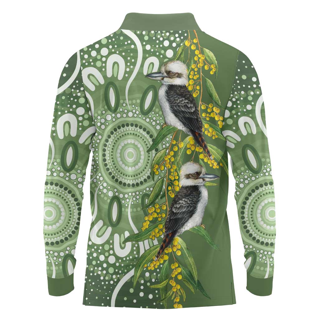 Aussie Kokaburra Golden Wattle Long Sleeve Polo Shirt Aboriginal with National Color