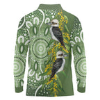 Aussie Kokaburra Golden Wattle Long Sleeve Polo Shirt Aboriginal with National Color