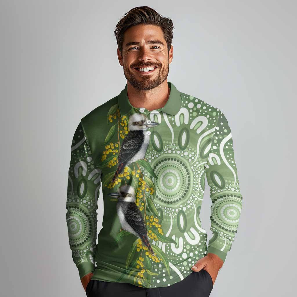 Aussie Kokaburra Golden Wattle Long Sleeve Polo Shirt Aboriginal with National Color
