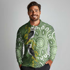 Aussie Kokaburra Golden Wattle Long Sleeve Polo Shirt Aboriginal with National Color