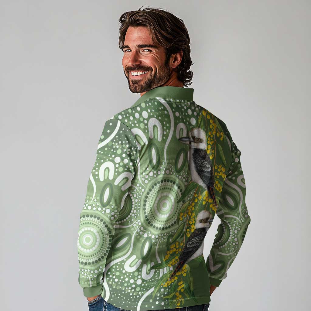 Aussie Kokaburra Golden Wattle Long Sleeve Polo Shirt Aboriginal with National Color