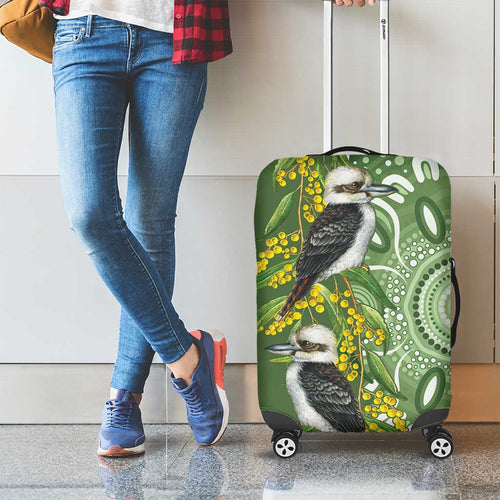 Aussie Kokaburra Golden Wattle Luggage Cover Aboriginal with National Color