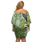 Aussie Kokaburra Golden Wattle Off Shoulder Short Dress Aboriginal with National Color