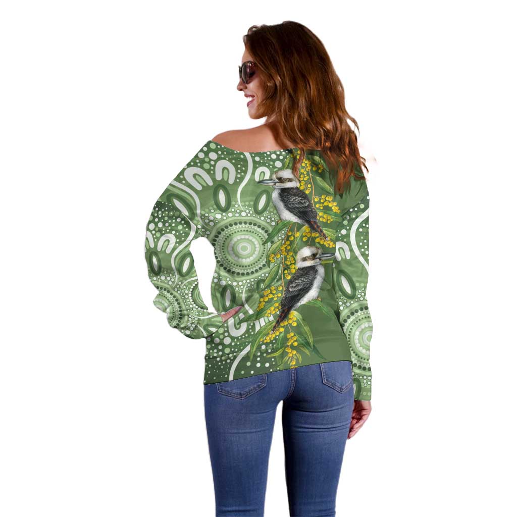 Aussie Kokaburra Golden Wattle Off Shoulder Sweater Aboriginal with National Color