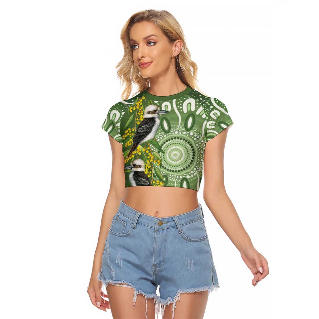 Aussie Kokaburra Golden Wattle Raglan Cropped T Shirt Aboriginal with National Color