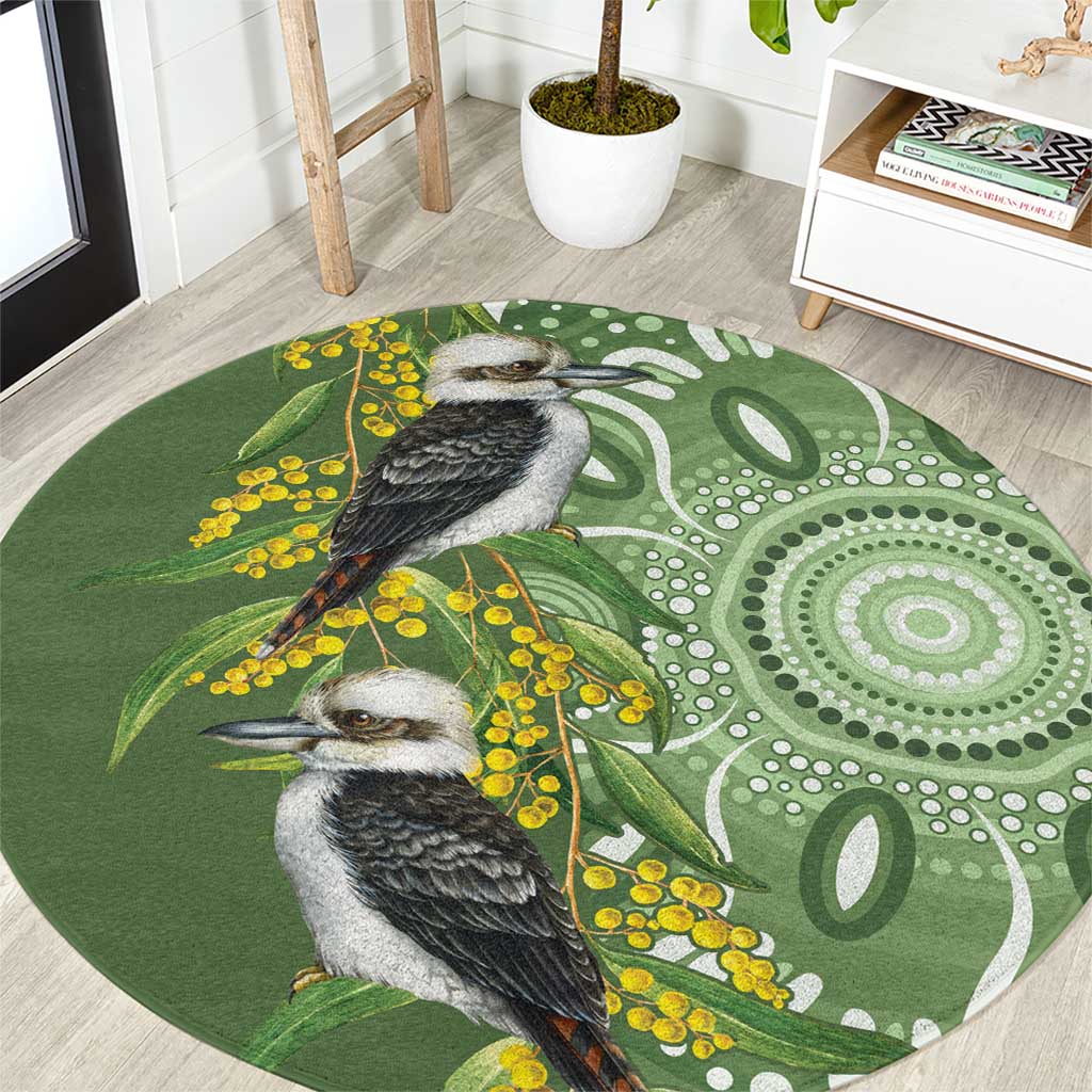 Aussie Kokaburra Golden Wattle Round Carpet Aboriginal with National Color