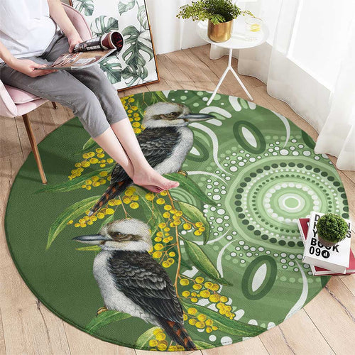 Aussie Kokaburra Golden Wattle Round Carpet Aboriginal with National Color