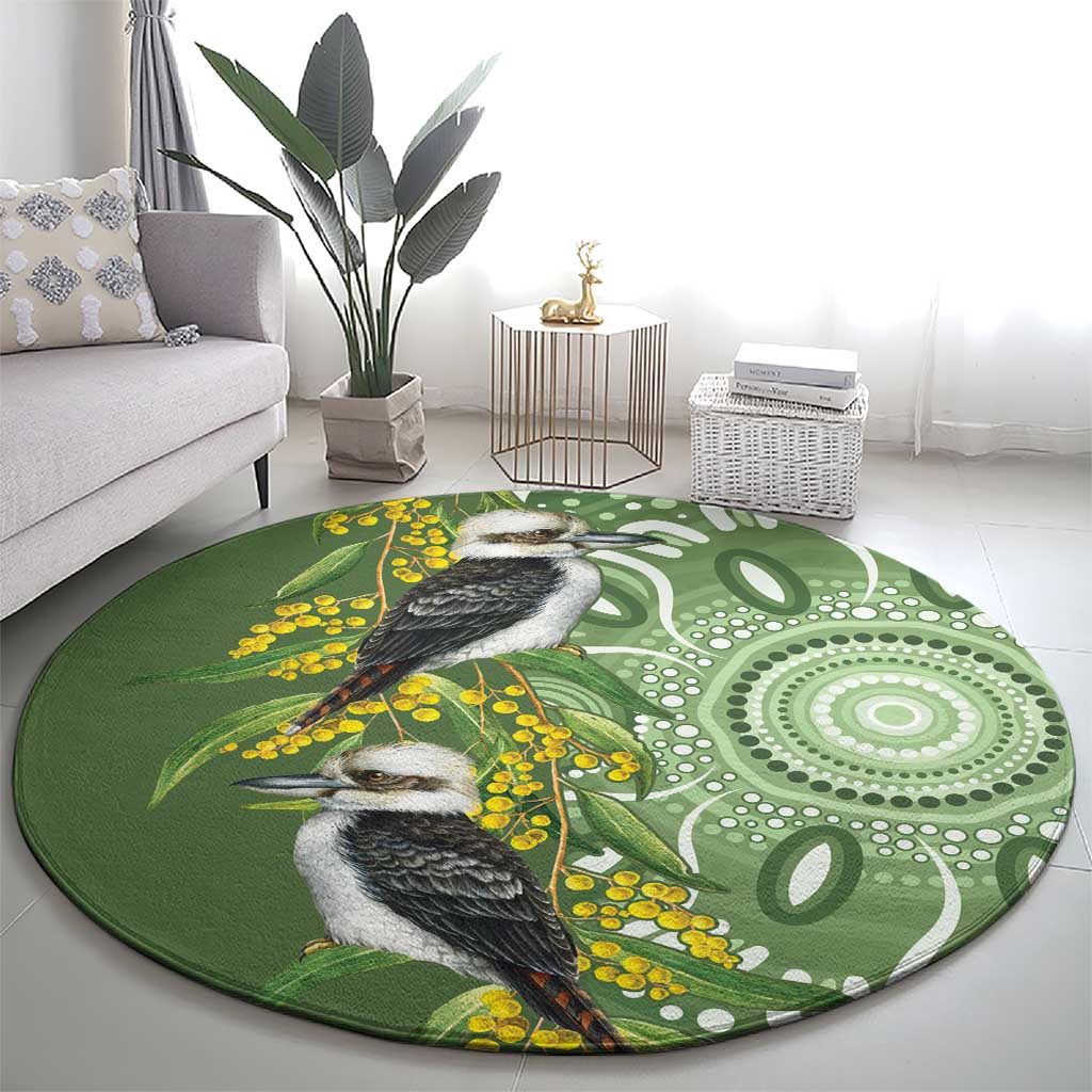 Aussie Kokaburra Golden Wattle Round Carpet Aboriginal with National Color