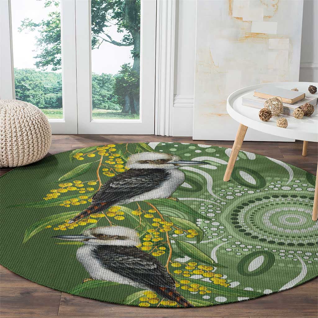 Aussie Kokaburra Golden Wattle Round Carpet Aboriginal with National Color