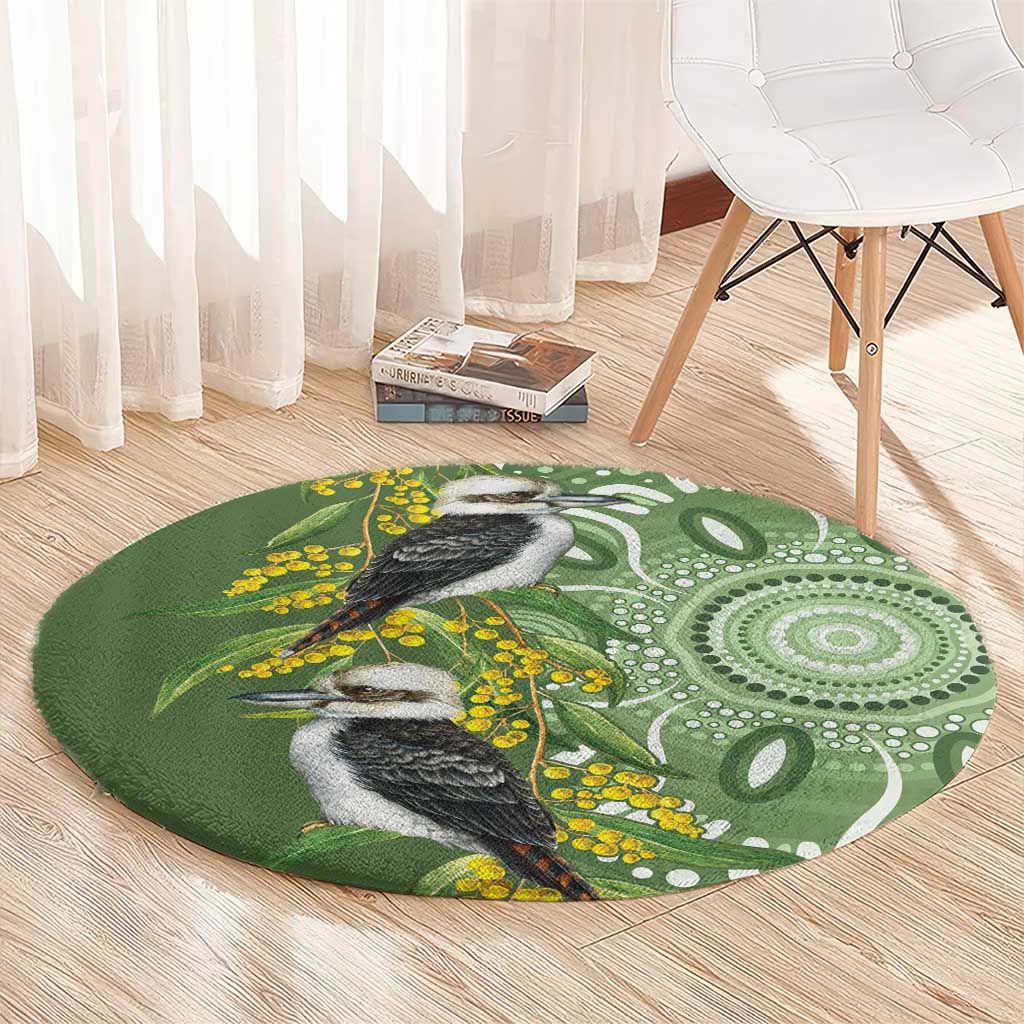 Aussie Kokaburra Golden Wattle Round Carpet Aboriginal with National Color