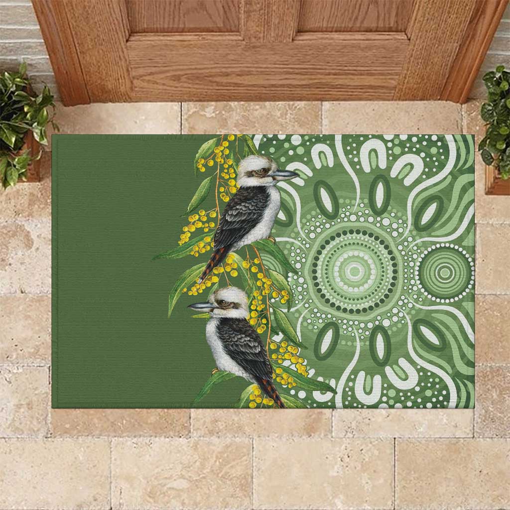 Aussie Kokaburra Golden Wattle Rubber Doormat Aboriginal with National Color