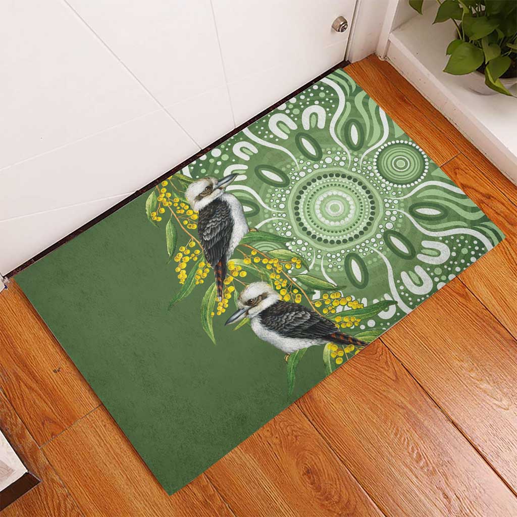 Aussie Kokaburra Golden Wattle Rubber Doormat Aboriginal with National Color