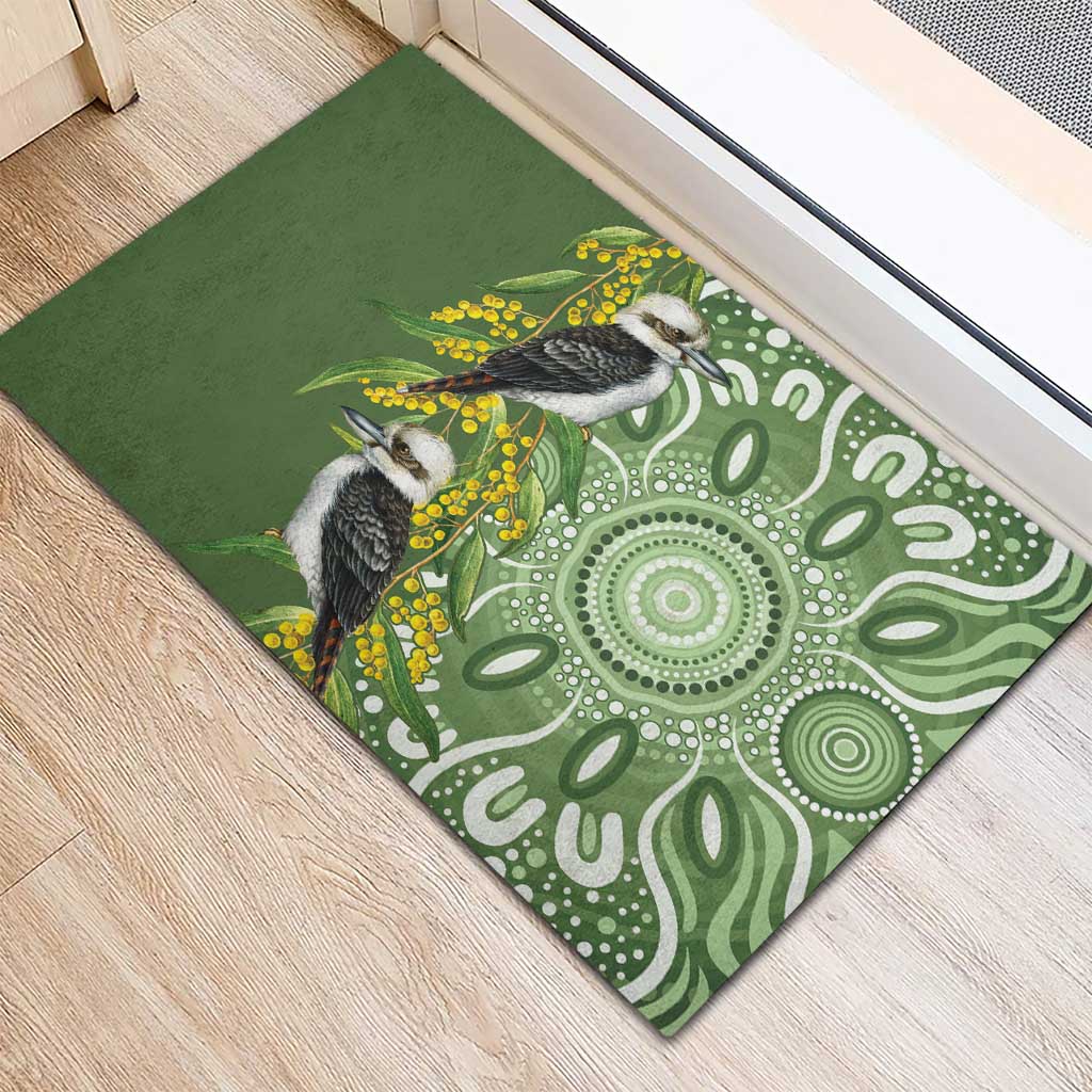 Aussie Kokaburra Golden Wattle Rubber Doormat Aboriginal with National Color