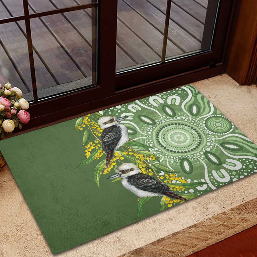 Aussie Kokaburra Golden Wattle Rubber Doormat Aboriginal with National Color