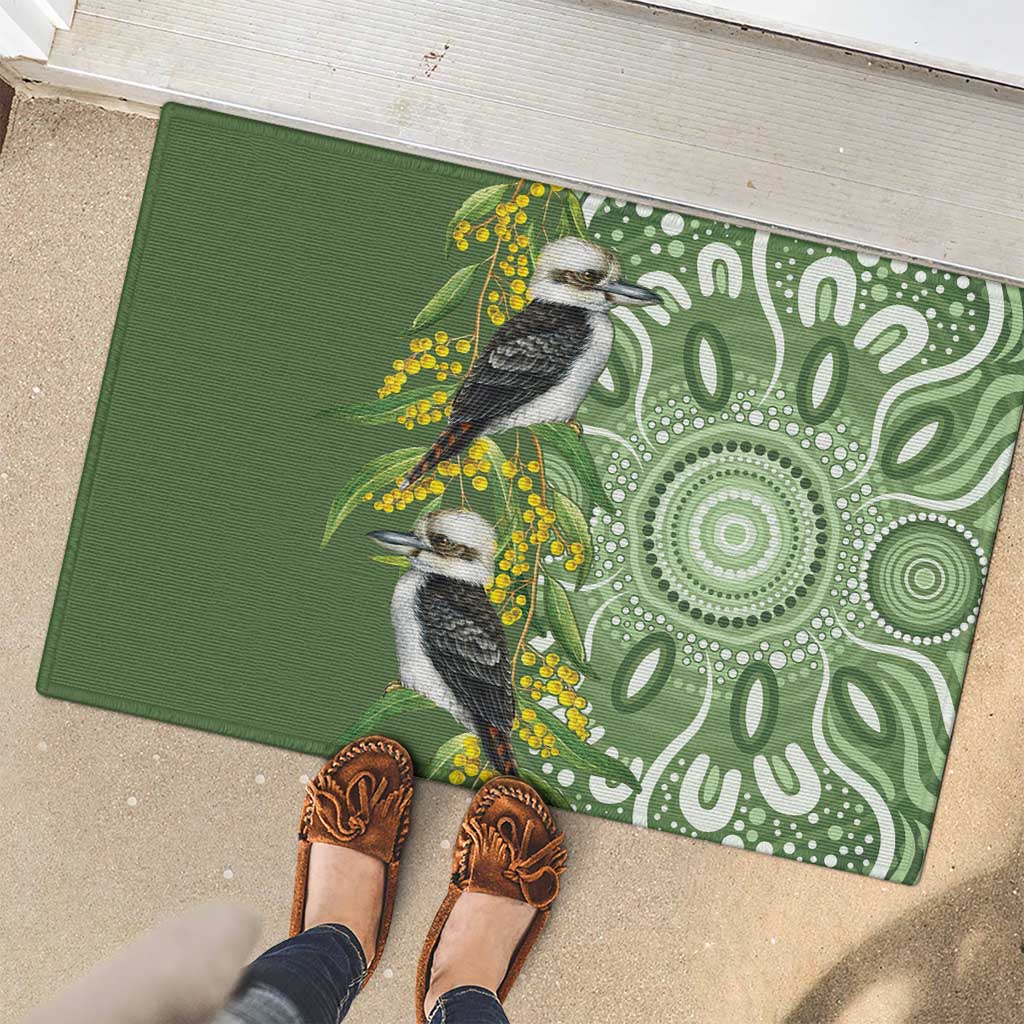 Aussie Kokaburra Golden Wattle Rubber Doormat Aboriginal with National Color