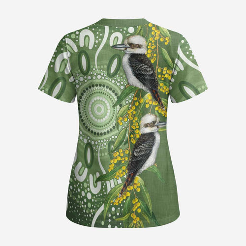 Aussie Kokaburra Golden Wattle Scrub Top Aboriginal with National Color - Aussie Hoodie