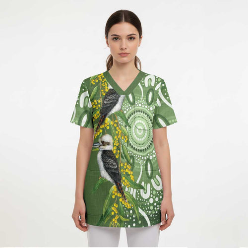 Aussie Kokaburra Golden Wattle Scrub Top Aboriginal with National Color - Aussie Hoodie