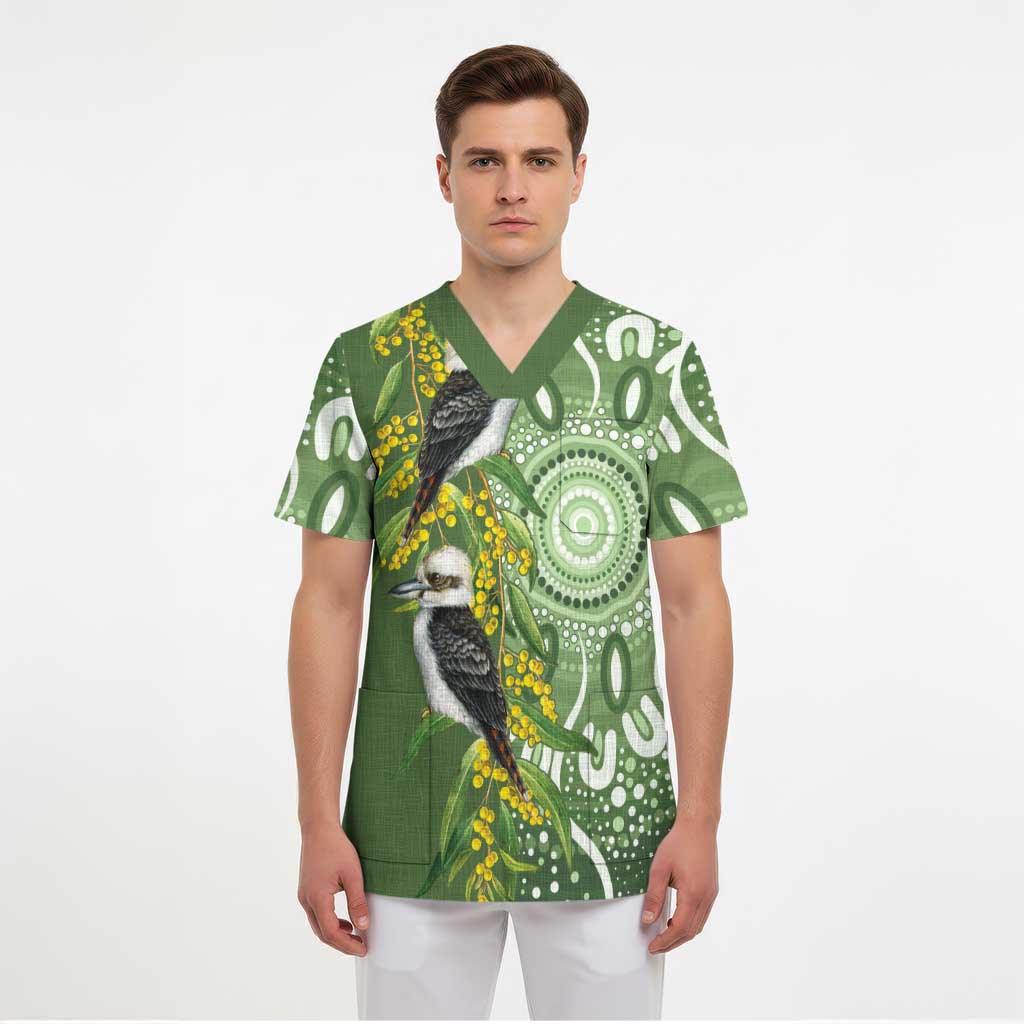 Aussie Kokaburra Golden Wattle Scrub Top Aboriginal with National Color - Aussie Hoodie