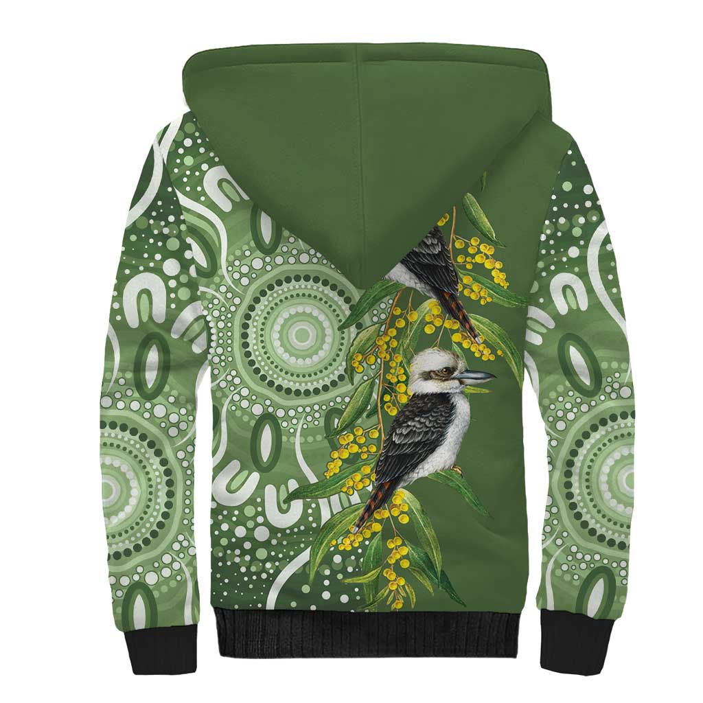 Aussie Kokaburra Golden Wattle Sherpa Hoodie Aboriginal with National Color