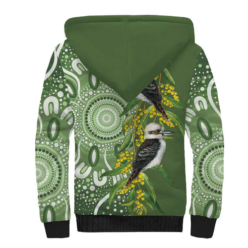 Aussie Kokaburra Golden Wattle Sherpa Hoodie Aboriginal with National Color