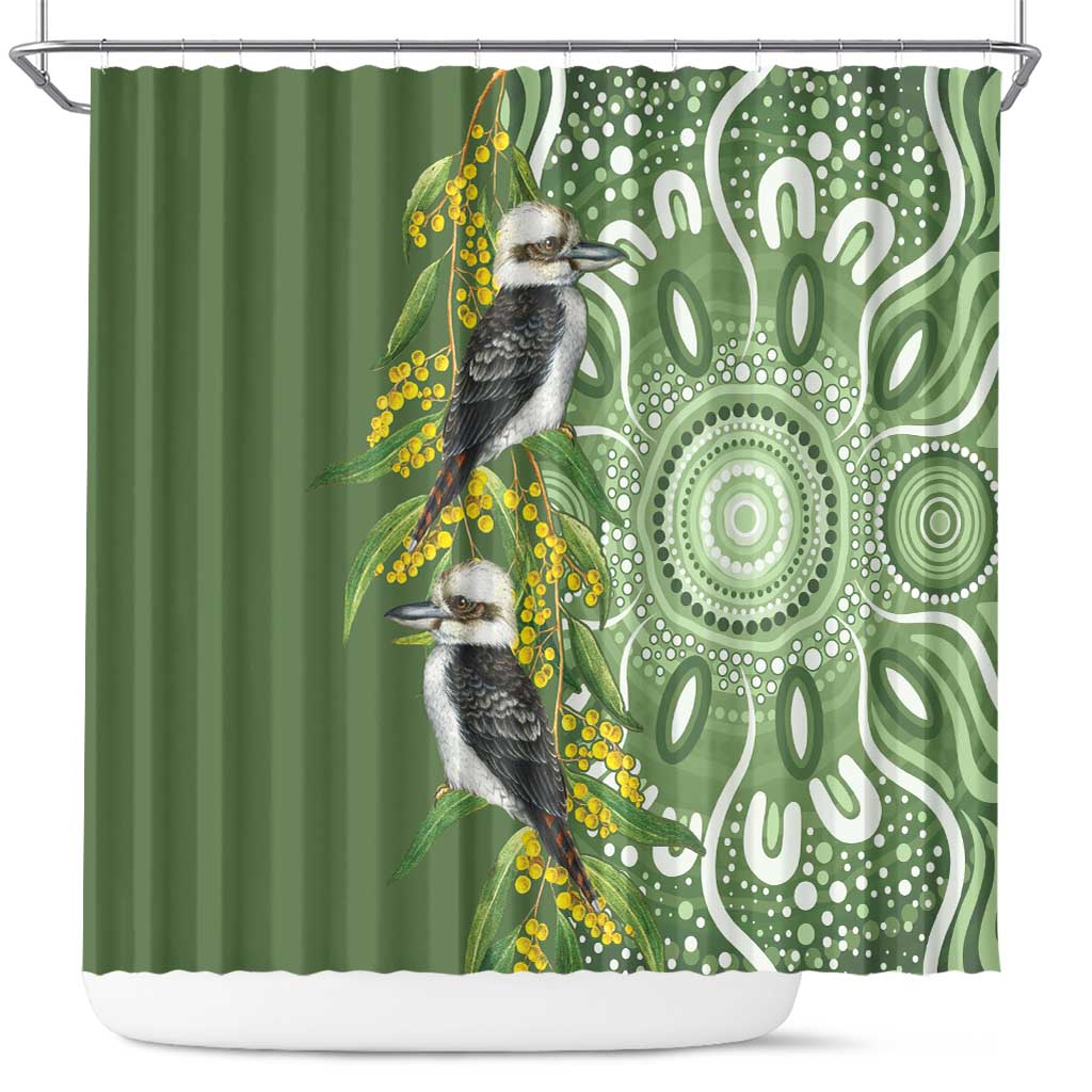 Aussie Kokaburra Golden Wattle Shower Curtain Aboriginal with National Color