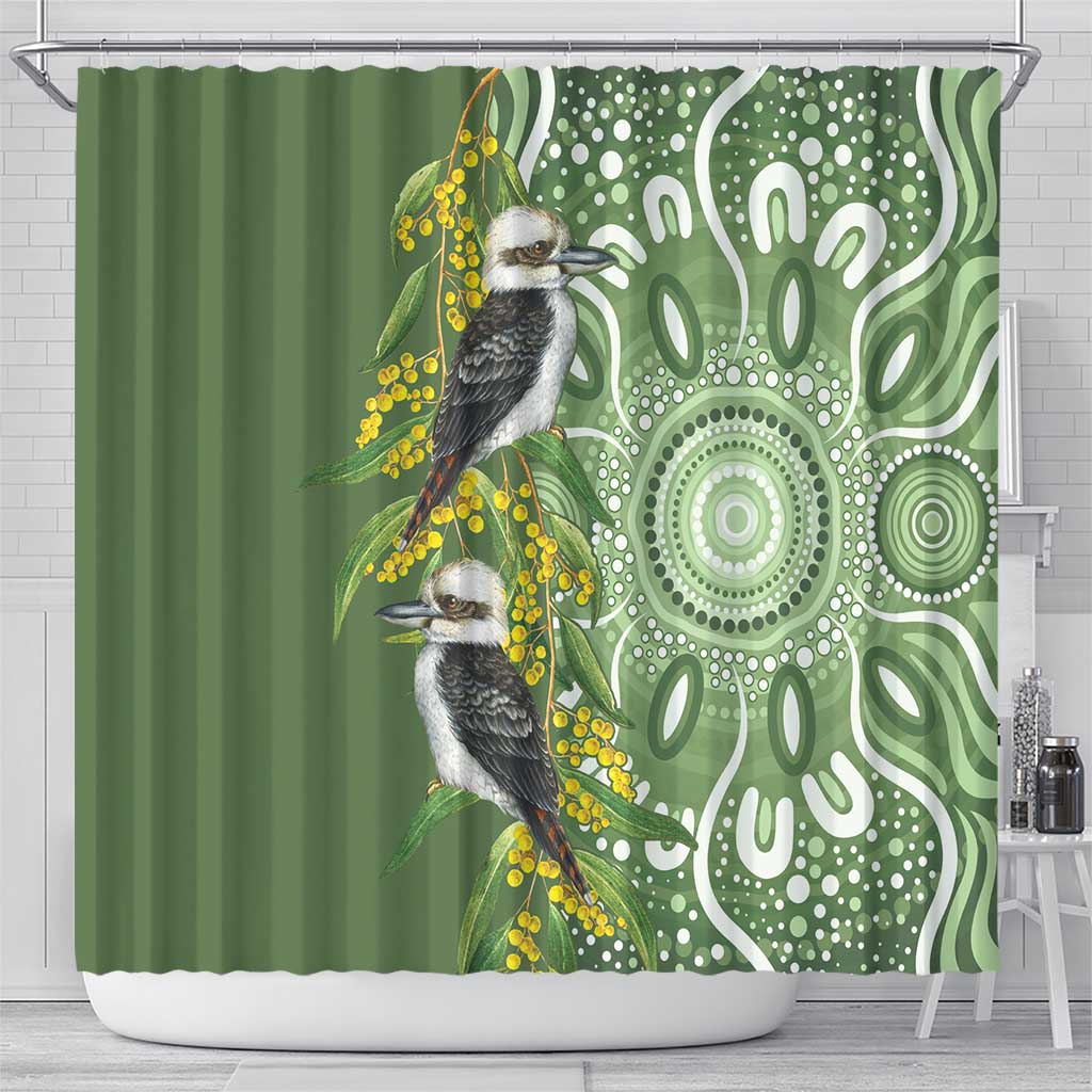 Aussie Kokaburra Golden Wattle Shower Curtain Aboriginal with National Color