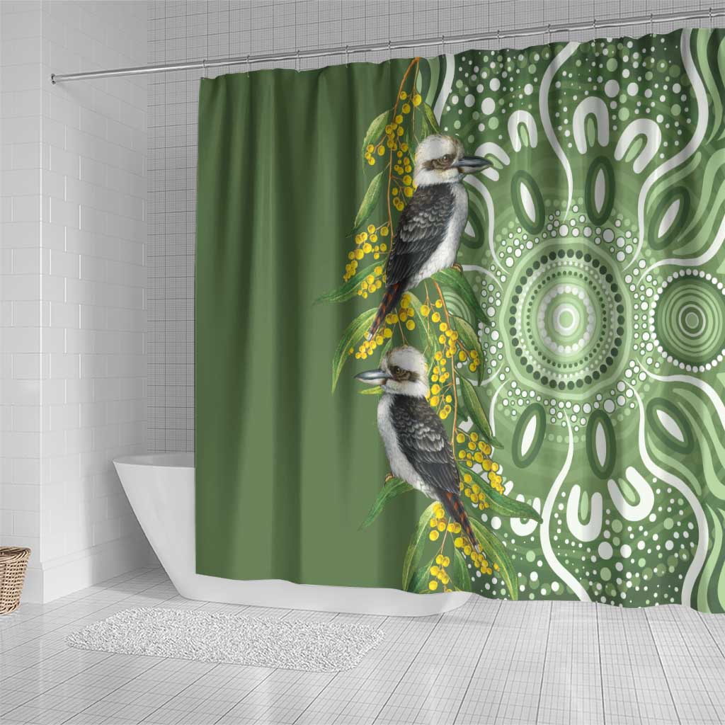 Aussie Kokaburra Golden Wattle Shower Curtain Aboriginal with National Color