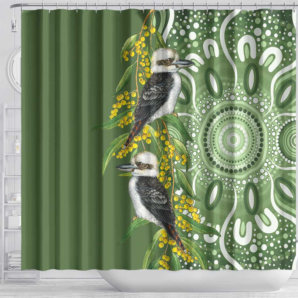 Aussie Kokaburra Golden Wattle Shower Curtain Aboriginal with National Color