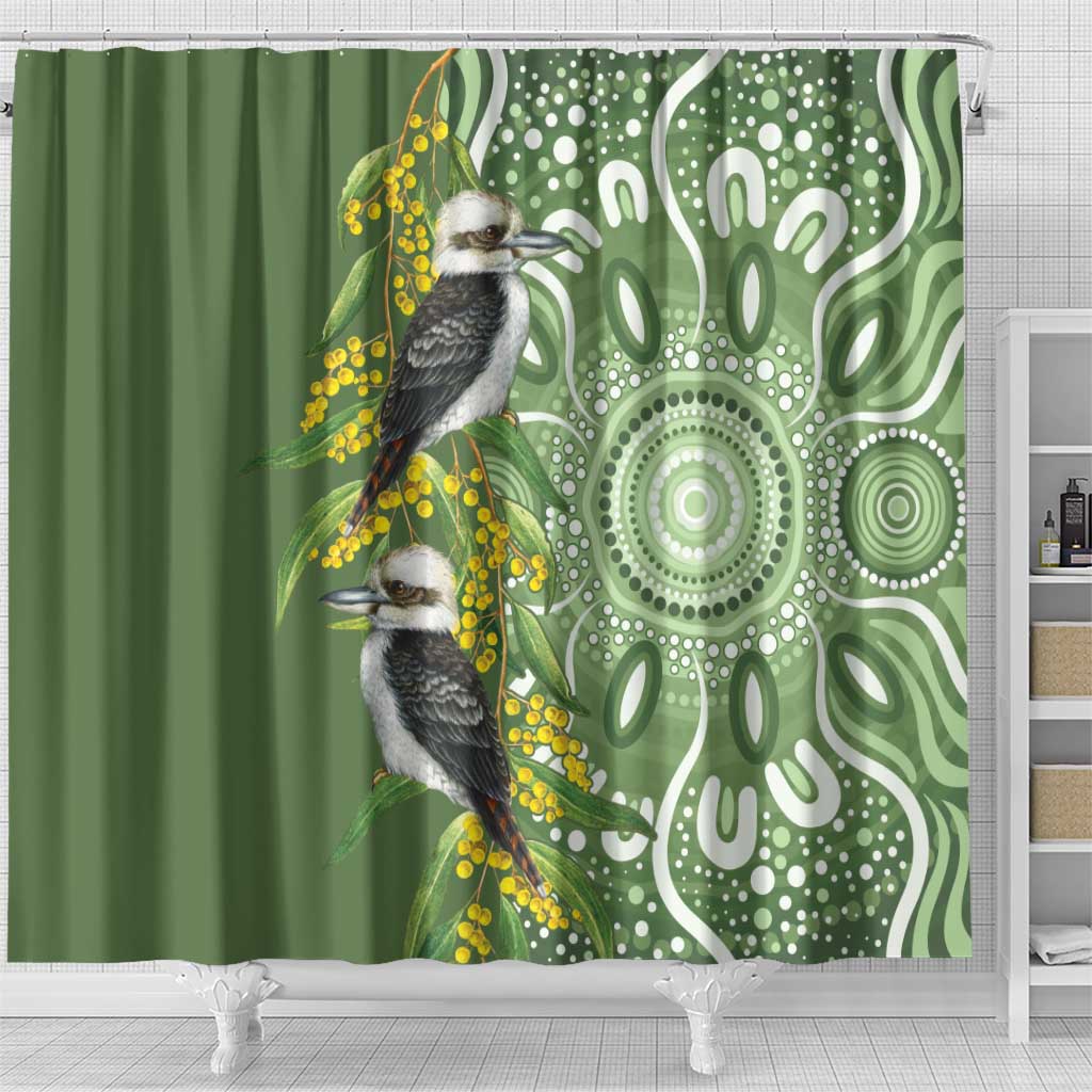 Aussie Kokaburra Golden Wattle Shower Curtain Aboriginal with National Color