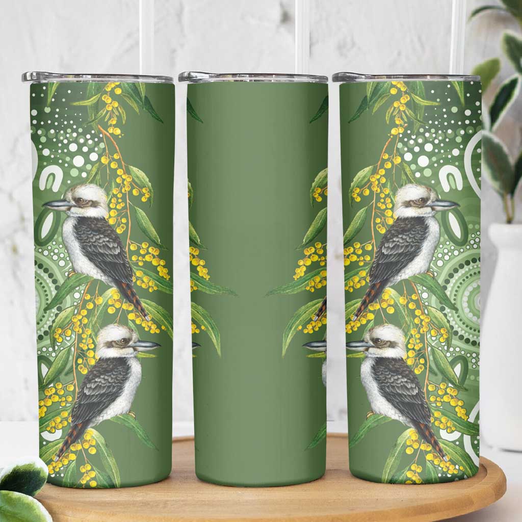 Aussie Kokaburra Golden Wattle Skinny Tumbler Aboriginal with National Color