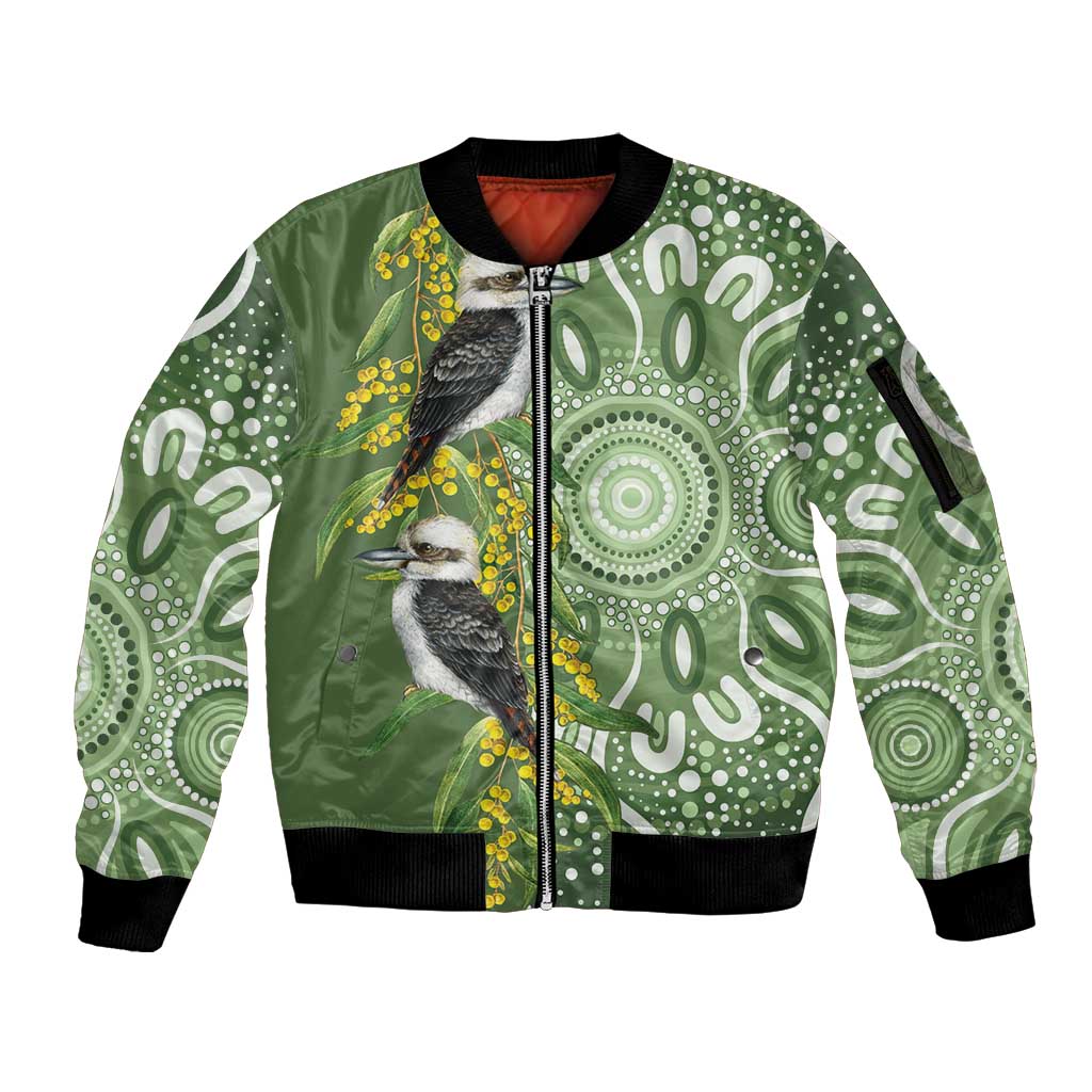 Aussie Kokaburra Golden Wattle Sleeve Zip Bomber Jacket Aboriginal with National Color