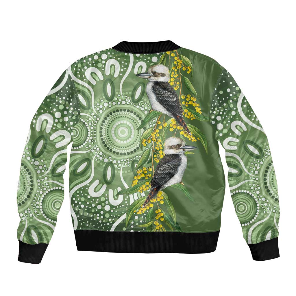 Aussie Kokaburra Golden Wattle Sleeve Zip Bomber Jacket Aboriginal with National Color