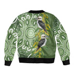 Aussie Kokaburra Golden Wattle Sleeve Zip Bomber Jacket Aboriginal with National Color