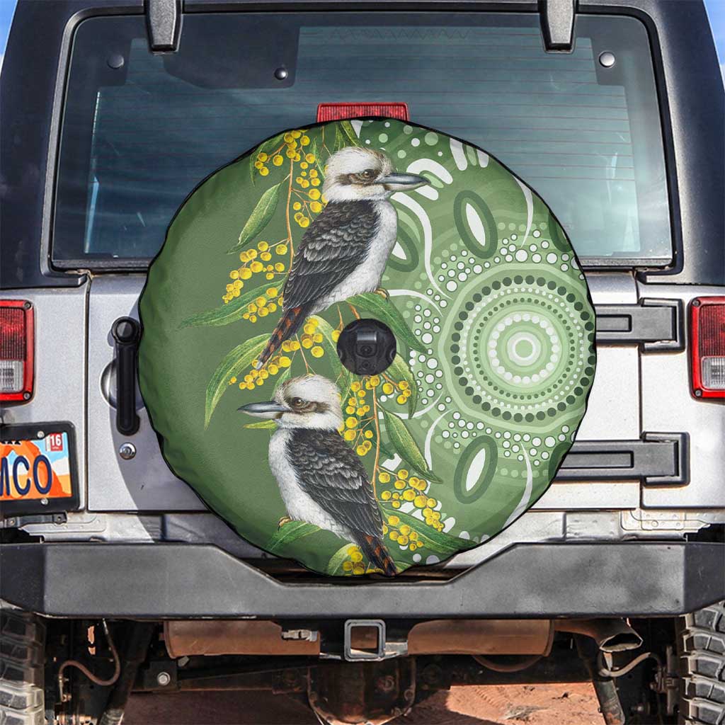 Aussie Kokaburra Golden Wattle Spare Tire Cover Aboriginal with National Color