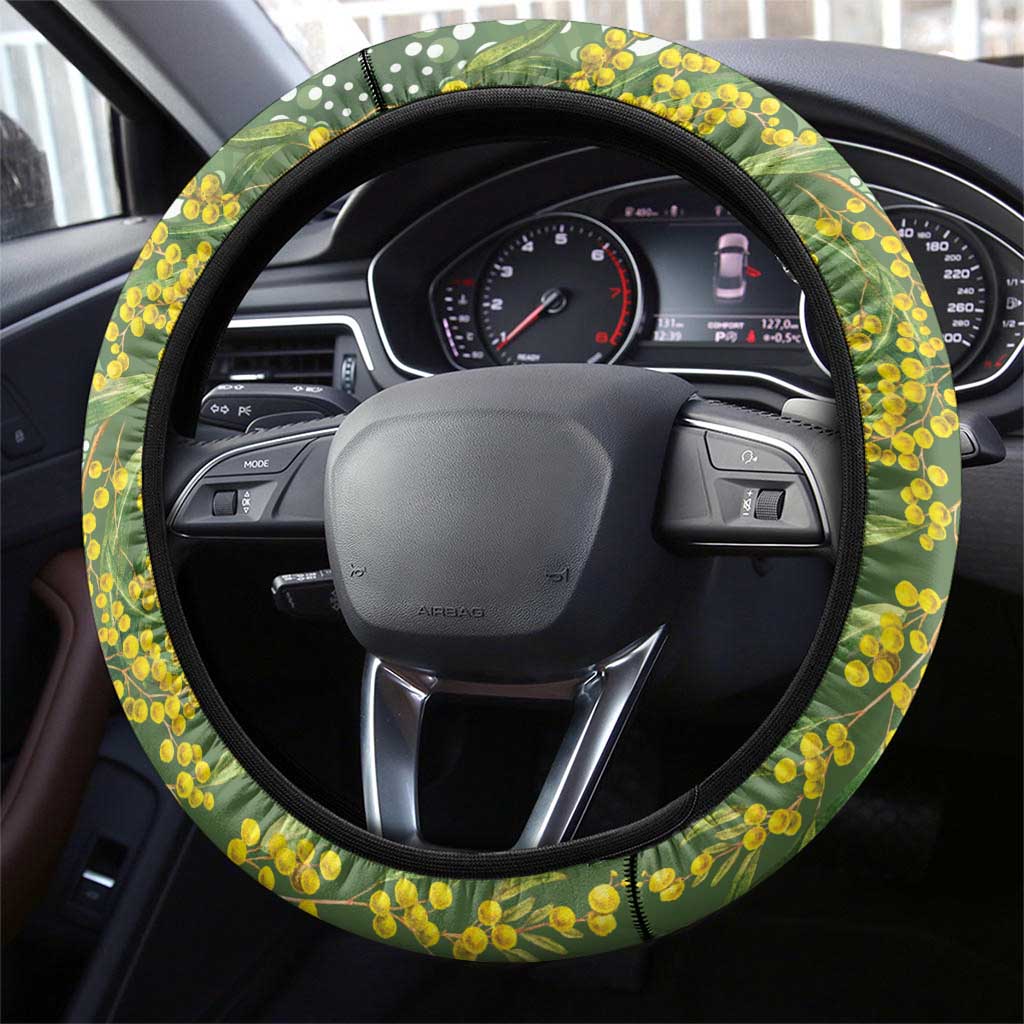 Aussie Kokaburra Golden Wattle Steering Wheel Cover Aboriginal with National Color