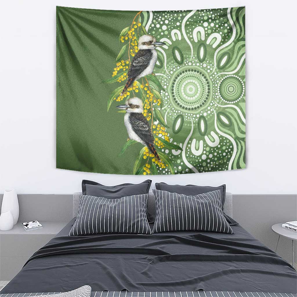 Aussie Kokaburra Golden Wattle Tapestry Aboriginal with National Color
