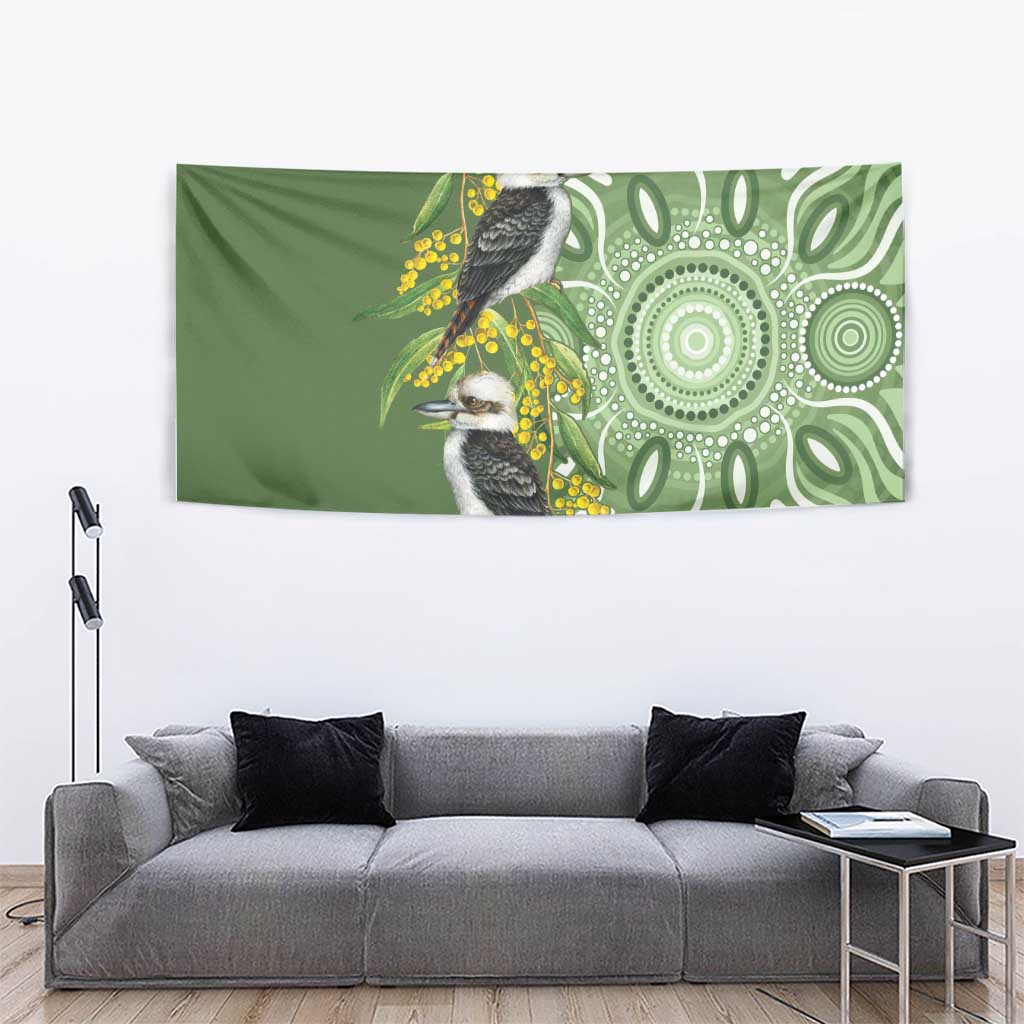 Aussie Kokaburra Golden Wattle Tapestry Aboriginal with National Color