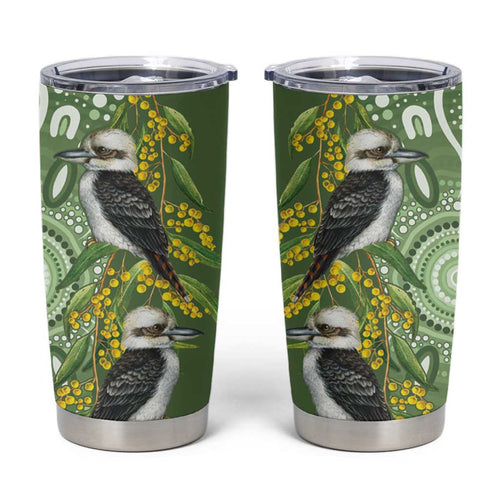 Aussie Kokaburra Golden Wattle Tumbler Cup Aboriginal with National Color