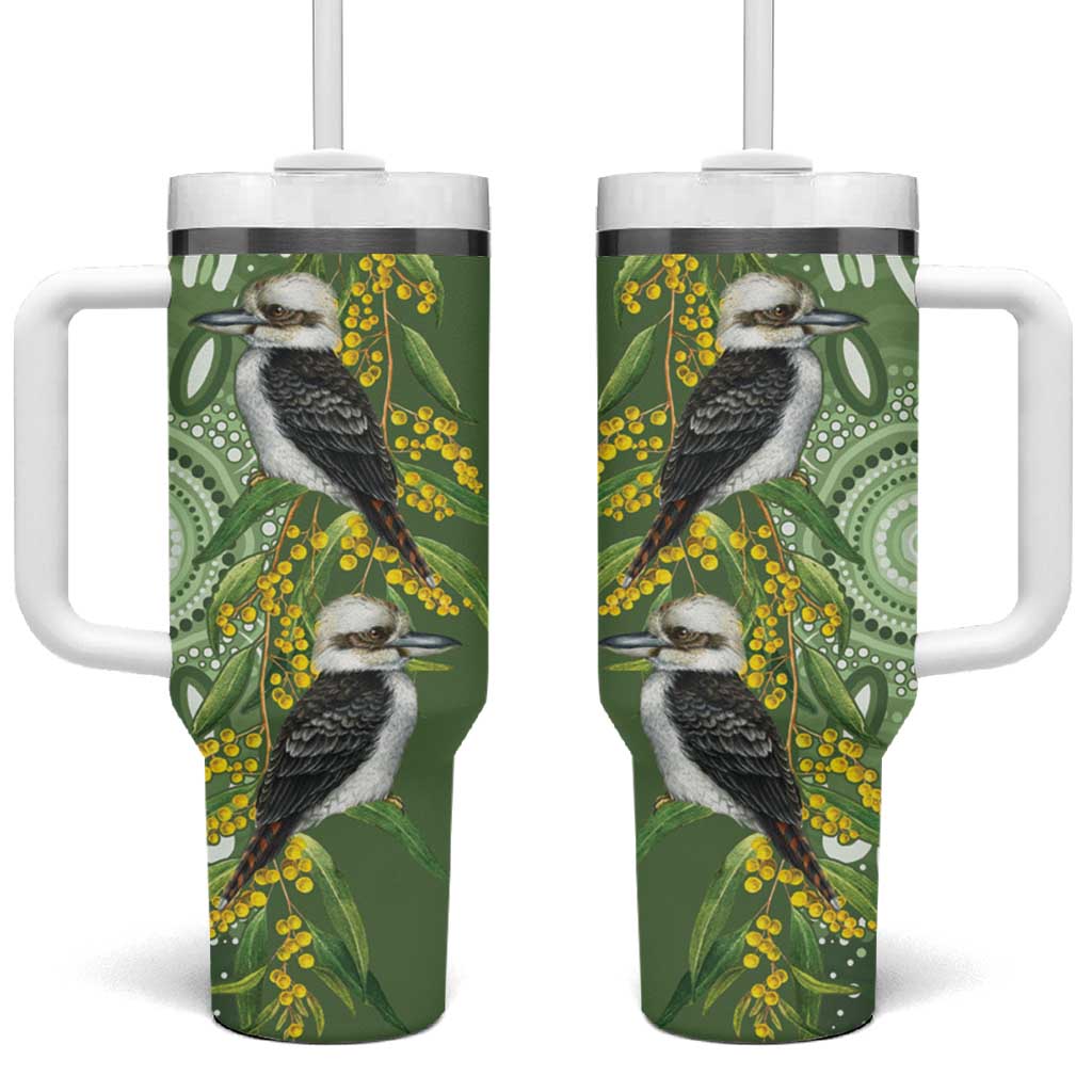 Aussie Kokaburra Golden Wattle Tumbler With Handle Aboriginal with National Color