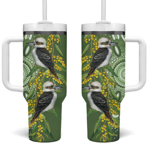 Aussie Kokaburra Golden Wattle Tumbler With Handle Aboriginal with National Color