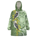 Aussie Kokaburra Golden Wattle Wearable Blanket Hoodie Aboriginal with National Color
