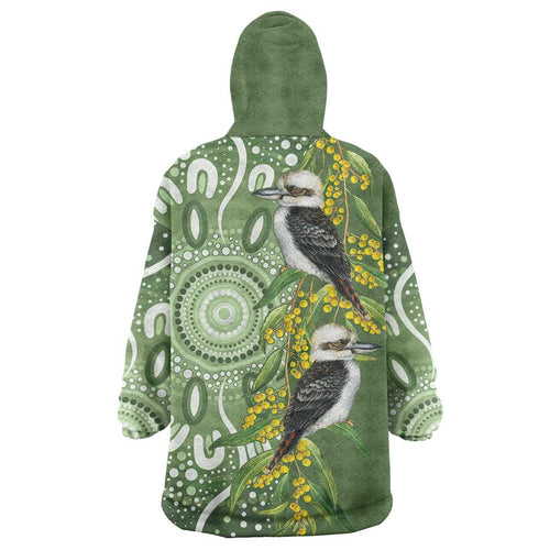 Aussie Kokaburra Golden Wattle Wearable Blanket Hoodie Aboriginal with National Color