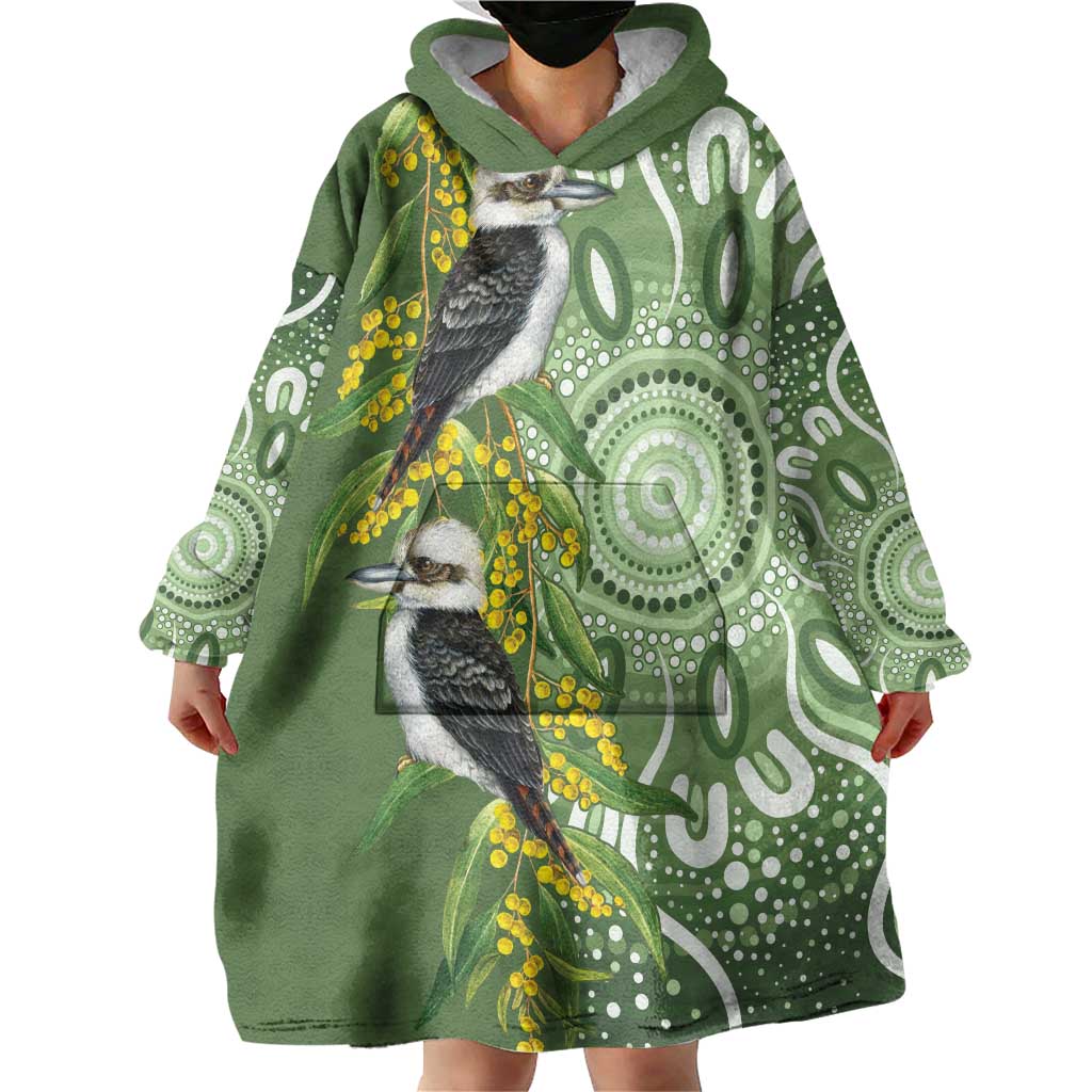 Aussie Kokaburra Golden Wattle Wearable Blanket Hoodie Aboriginal with National Color
