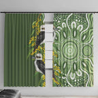 Aussie Kokaburra Golden Wattle Window Curtain Aboriginal with National Color