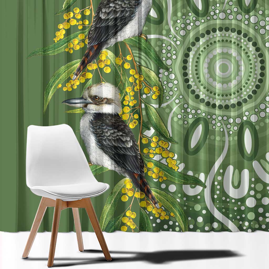 Aussie Kokaburra Golden Wattle Window Curtain Aboriginal with National Color