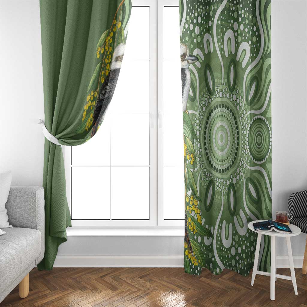 Aussie Kokaburra Golden Wattle Window Curtain Aboriginal with National Color