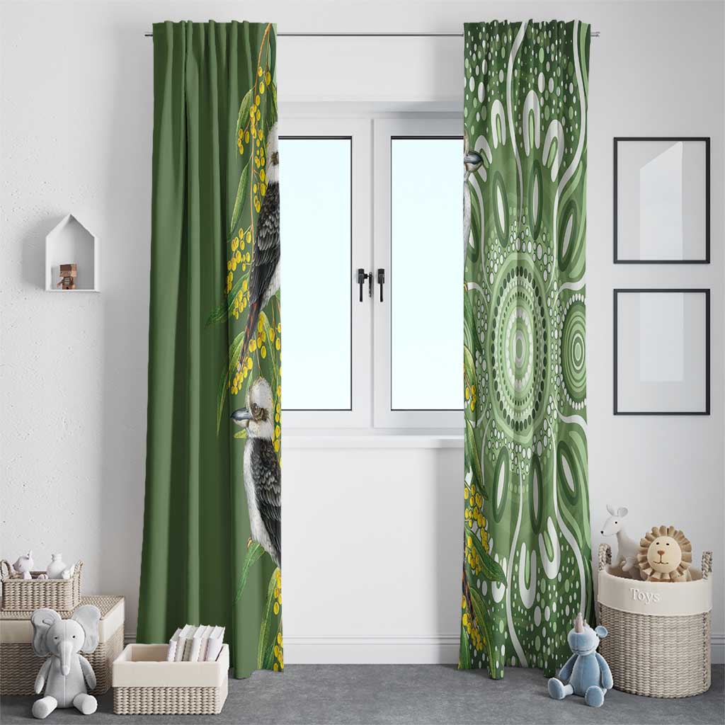 Aussie Kokaburra Golden Wattle Window Curtain Aboriginal with National Color