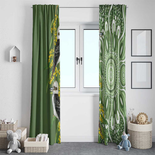 Aussie Kokaburra Golden Wattle Window Curtain Aboriginal with National Color